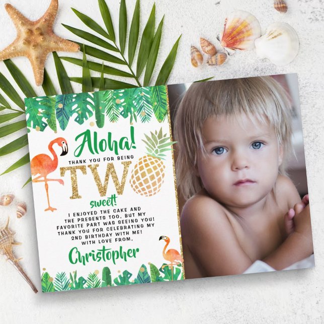 Cartão De Agradecimento Segundo aniversário de Fotografia de Luau Boys Tro (Criador carregado)