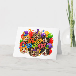 Cartão De Agradecimento Seis Gatos Desejando um Feliz Aniversário com Aleg