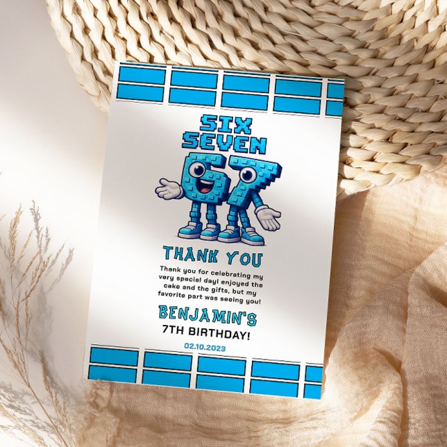 Cartão De Agradecimento Seis Sete Meme 7º Aniversário | Engraçado Moderno (Six Seven Meme 7th Birthday | Funny Trendy Thank You Card
)