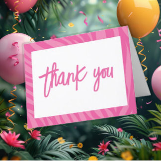 Cartão De Agradecimento Selva Safari Rosa Chamando Todos Os Animais Da Fes