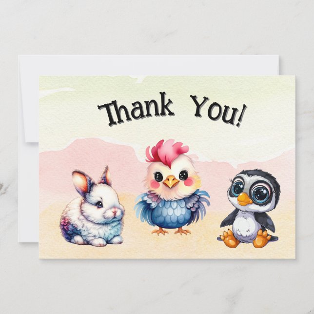Cartão De Agradecimento Selvagem De Animais De Floresta Brincadeiras (Frente)