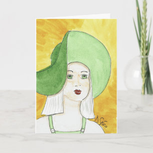 Cartão De Agradecimento Senhora com um chapéu verde