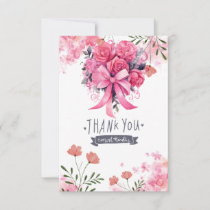 Cartão De Agradecimento Sensibilização do cancer de Fita Rosa com Flores