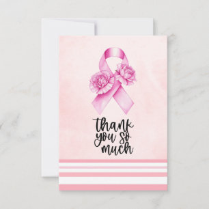 Cartão De Agradecimento Sensibilização do cancer de Fita Rosa com Flores