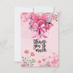 Cartão De Agradecimento Sensibilização do cancer de Fita Rosa com Flores