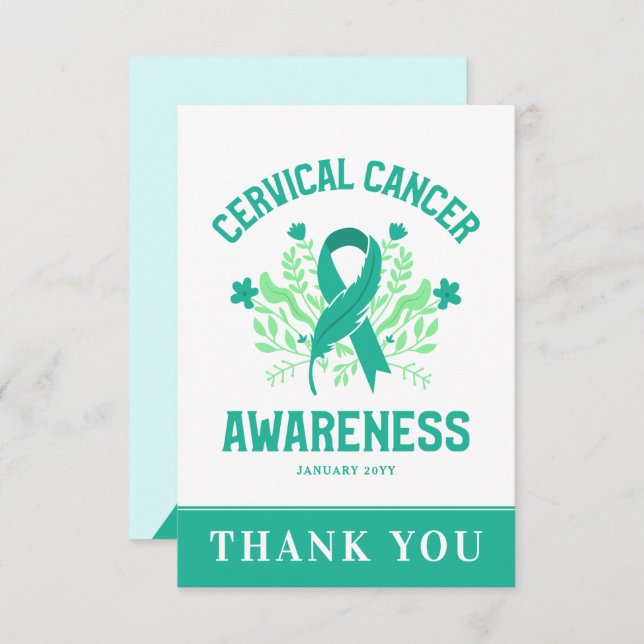 Cartão De Agradecimento Sensibilização para o Cancer Cervoso Fita Teal Flo (Frente/Verso)