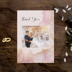 Cartão De Agradecimento Seraphina Pink e Casamento Dourado