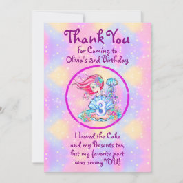 Cartão De Agradecimento Sereia aniversário de 3 anos Change Edit Text Pers