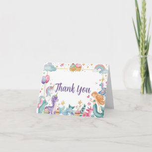 Cartão De Agradecimento Sereia Aquarela Unicórnio Arco-íris Aniversário Do