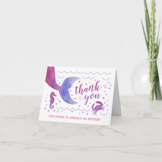 Cartão De Agradecimento Sereia de Aquarela Rosa Sob o Mar Obrigada (Frente)