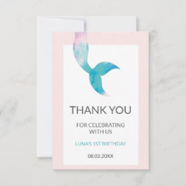 Cartão De Agradecimento Sereia Debaixo do Mar 1º Aniversário Meninas Paste