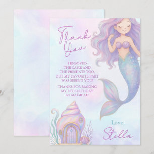 Cartão De Agradecimento Sereia Debaixo do Mar Roxa Aniversário de 1 Ano Me