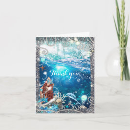 Cartão De Agradecimento Sereia Fantasia Cabeça Vermelha Fantasia Encantada