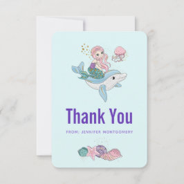 Cartão De Agradecimento Sereia Fofa Andando um Golfinho Sob o Mar