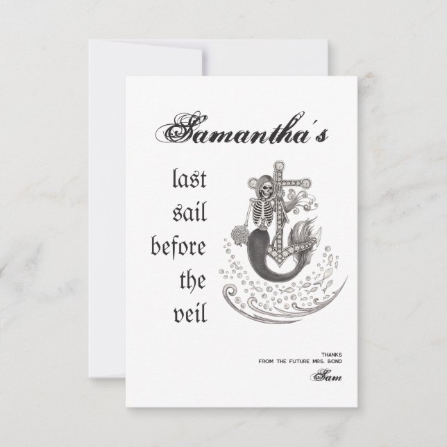 Cartão De Agradecimento Sereia Gótica Última Vela de Noiva Festa de Desped (Frente)