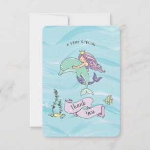 Cartão De Agradecimento Sereia Púrpura de Pele Justa com Golfinho