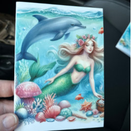 Cartão De Agradecimento Sereia Sob o Mar Costeiro
