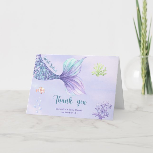 Cartão De Agradecimento Sereia sob o mar Obrigado Chá de fraldas (Frente)