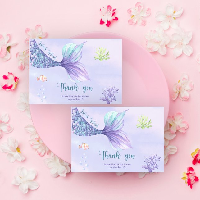 Cartão De Agradecimento Sereia sob o mar Obrigado Chá de fraldas (Criador carregado)