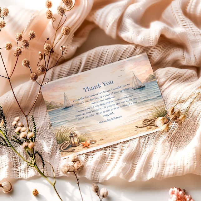 Cartão De Agradecimento Serene Coastal Sail Birthday (Criador carregado)