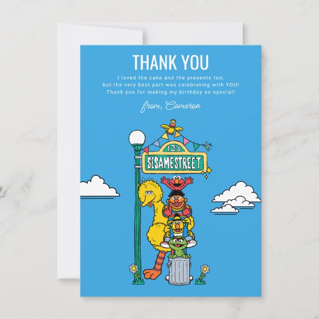 Cartão De Agradecimento Sesame Street Characters & Street Sign Thank You C (Frente)