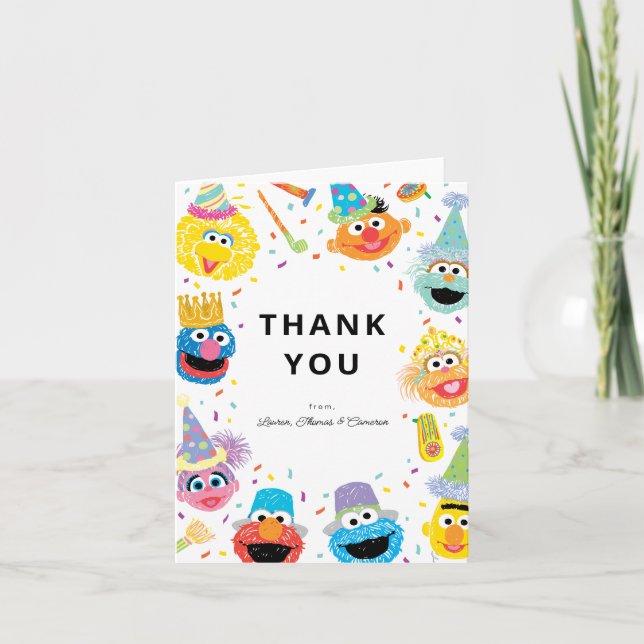 Cartão De Agradecimento Sesame Street Pals Confetti Aniversário (Frente)