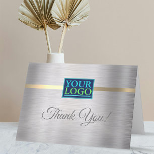 Cartão De Agradecimento Seu Logotipo, Nome da Empresa, Prata e Ouro Escova