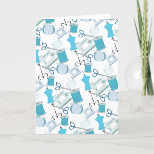 Cartão De Agradecimento Sewing Quiling Obrigado Padrão Azul