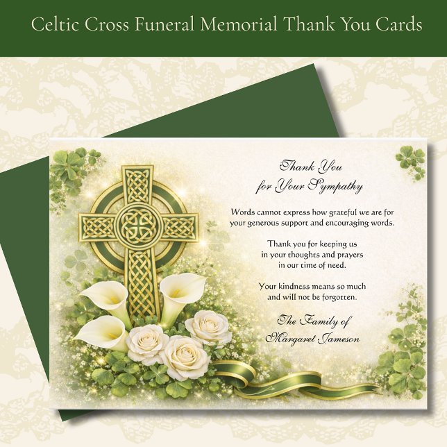 Cartão De Agradecimento Shamrocks Catholic Irish Celtic Cross Condolence  (Criador carregado)