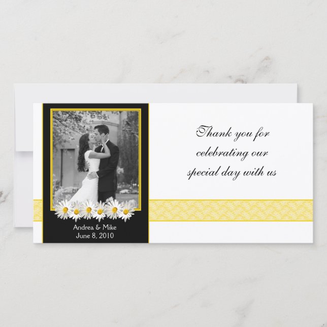 Cartão De Agradecimento Shasta Daisy Black Dourado Casamento Obrigado (Frente)