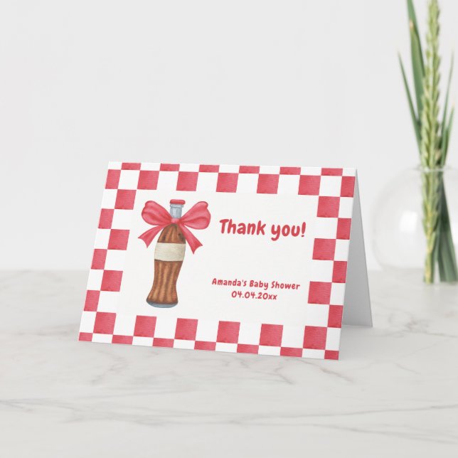 Cartão De Agradecimento She is Ready to Pop Soda Bottle Baby Shower (Frente)