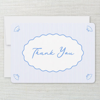 Cartão De Agradecimento Shell de Strike Azul-Chic e Branco Costeiro Manusc