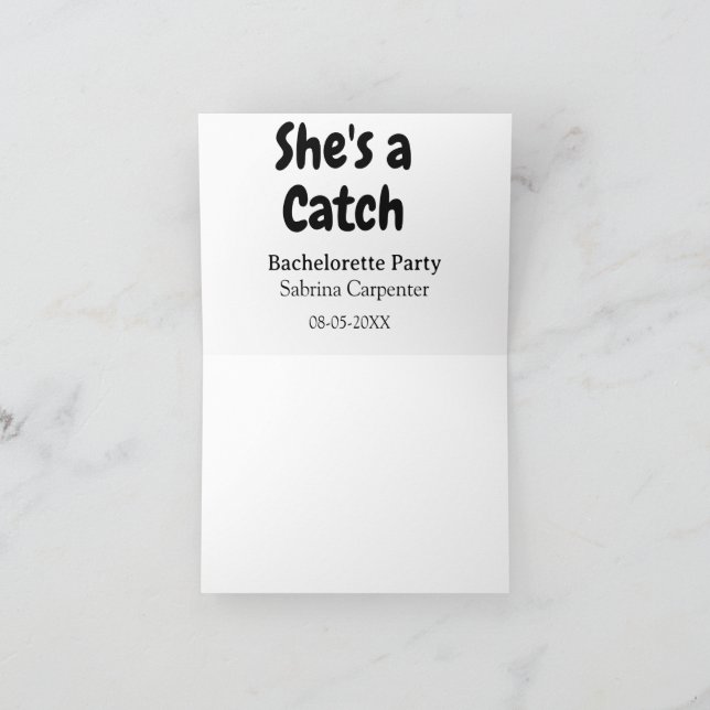 Cartão De Agradecimento She's a catch bachelorette party name date simple  (Interior)