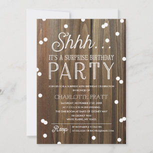 Cartão De Agradecimento Shh Surprise Festa de aniversário Rustic Wood