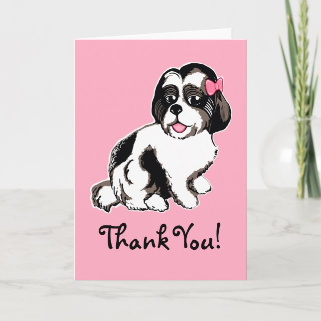 Cartão De Agradecimento Shih Tzu Puppy Pink Thank You Card (Frente)