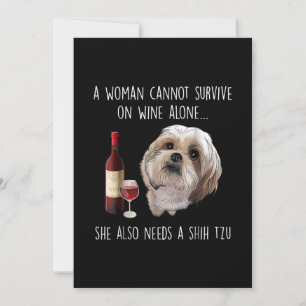 Cartão De Agradecimento Shih Tzu Uma Mulher Não Pode Viver Só de Vinho