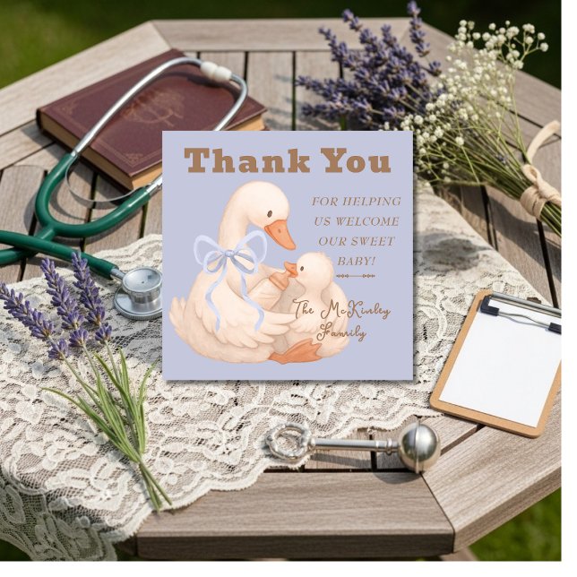 Cartão De Agradecimento Silly Goose Blue Labor  Delivery NICU Hospital    (Silly Goose Blue Labor Delivery NICU Hospital Thank You Card)