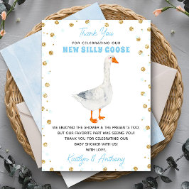 Cartão De Agradecimento Silly Goose Blue Watercolor Boys Baby Shower