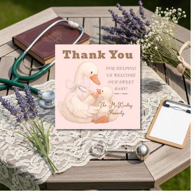 Cartão De Agradecimento Silly Goose Pink Labor  Delivery NICU Hospital    (Silly Goose Pink Labor Delivery NICU Hospital Thank You Card)