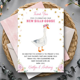 Cartão De Agradecimento Silly Goose Pink Watercolor Girls Baby Shower