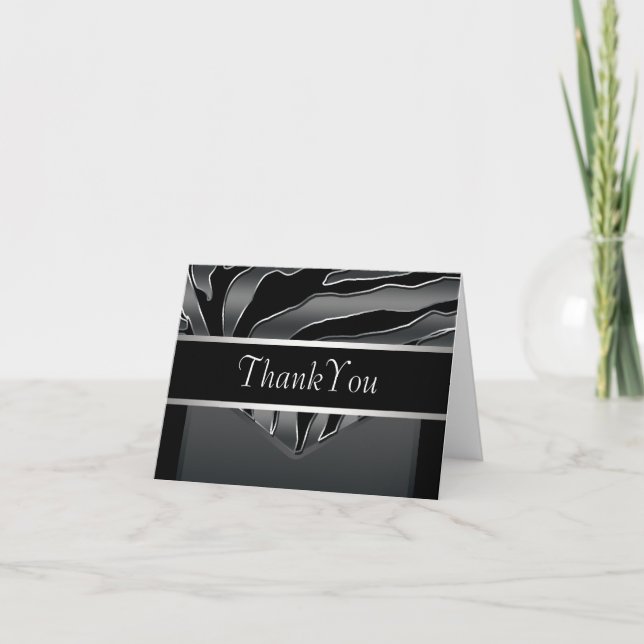 Cartão De Agradecimento Silver Black Elegant Zebra Thank You Card (Frente)