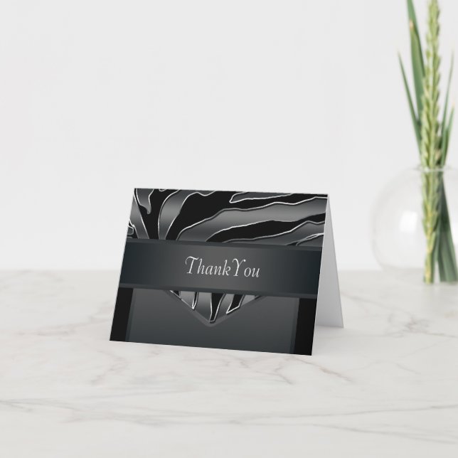Cartão De Agradecimento Silver Black Elegant Zebra Thank You Card (Frente)