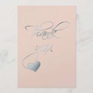 Cartão De Agradecimento Silver Calliografia e Coração~ Dia do Casamento Ob