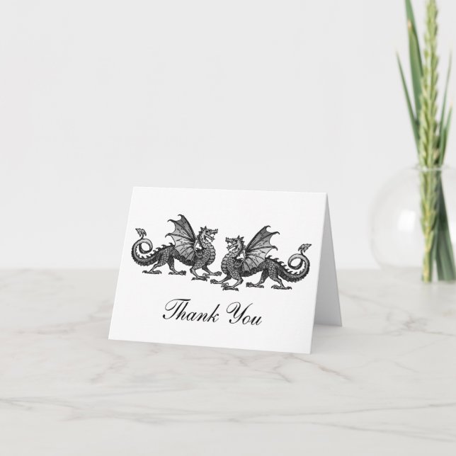 Cartão De Agradecimento Silver Elegant Dragons Thank You Card (Frente)