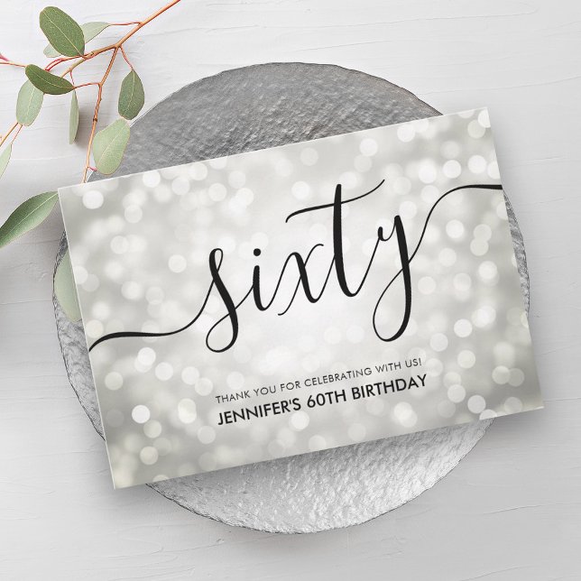 Cartão De Agradecimento Silver Glitter Lights 60º Aniversário Obrigado (Silver Glitter Lights 60th Birthday Thank You)