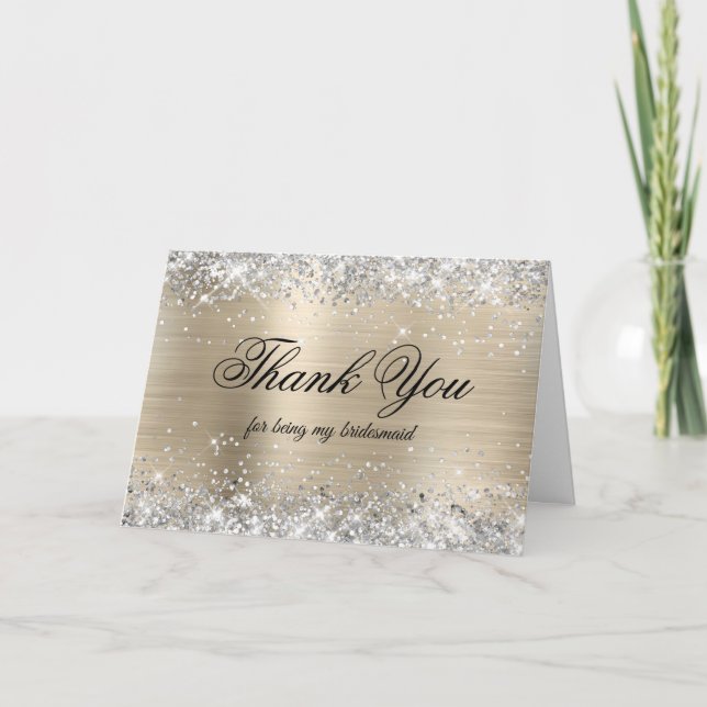 Cartão De Agradecimento Silver Glitter Pale Gold Foil Bridesmaid (Frente)