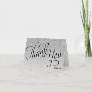 Cartão De Agradecimento Silver Glitter Personalized Fancy Script Thank You