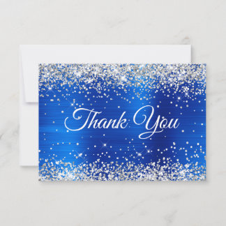 Cartão De Agradecimento Silver Glitter Royal Blue Foil 50th Birthday