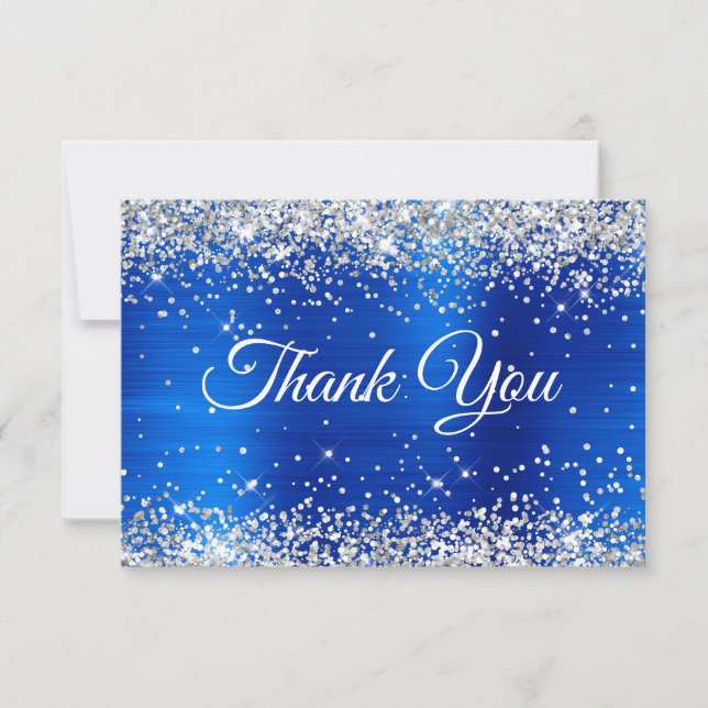 Cartão De Agradecimento Silver Glitter Royal Blue Foil 50th Birthday (Frente)