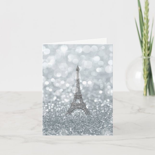 Cartão De Agradecimento Silver Glitter Sparkle Eiffel Tower Thank You (Frente)